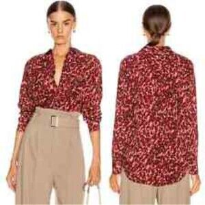 Calvin Klein Jeans Women’s Shirt long Sleeve Button Up Red Animal Print Sz L New